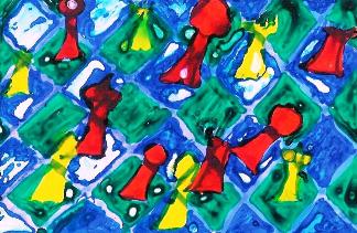 Do szachów potrzebna jest wyobraźnia! Autorka rysunku - Weronika Jędrzejewska, lat 10 (Młodzieżowy Dom Kultury we Wrocławiu, pracownia plastyczna Bartosza Hęćki).