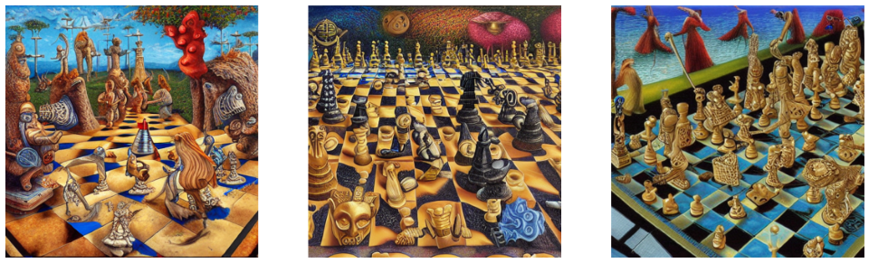 AI-generated image by Michał Ryszard Wójcik using Stable Diffusion in KerasCV with the text prompt "chessmen on a fantasy world chessboard in the surrealistic style of Michael Cheval", 12.02.2023.