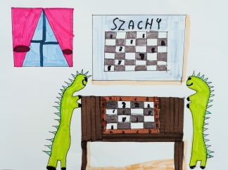 Praca zgłoszona do Konkursu Plastycznego Magia Szachów 2023. Weronika Borzych, 11 lat, Szamotuły, "szachy". Zdjęcie – Robert Korpalski.